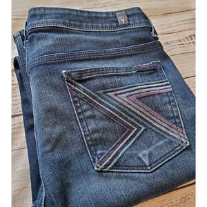 30 7 For All Mankind Flynt Women Jeans 31x34.5 Tall Flare Purple 7FAM Made USA